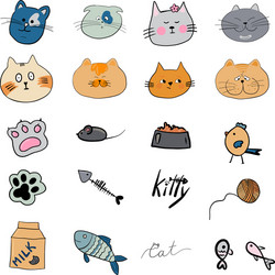 Set funny cats heads different breeds vector