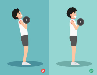 Man wrong and right dumbbell curl posture vector