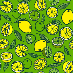 pattern with lemon and lime on a green background vector image
