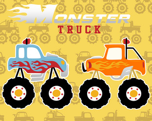 monster truck cartoon on seamless pattern vector