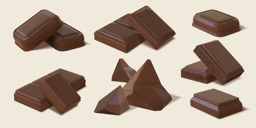 Realistic chocolate bar candy pieces Royalty Free Vector