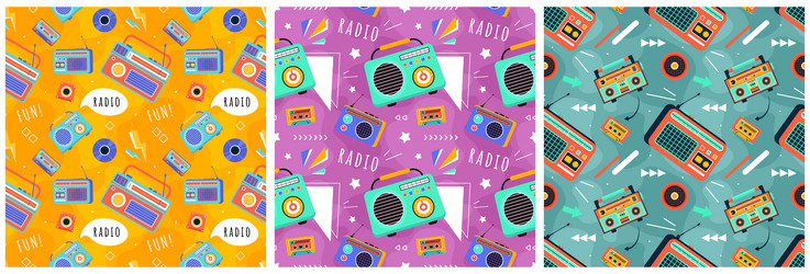 Set of radio seamless pattern design with player vector