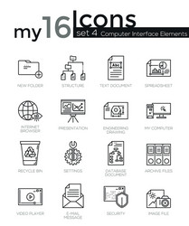 modern thin line icons set of computer interface vector image