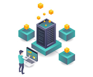workers processing data analysis of blockchain vector image