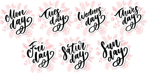 Handwritten week days and symbols set ink font Vector Image