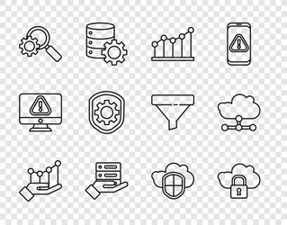 Set line pie chart infographic cloud computing vector