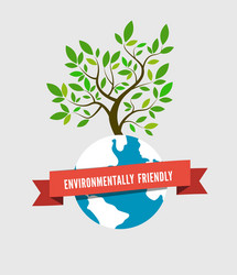 big flat tree on the globe wit red ribbon vector image