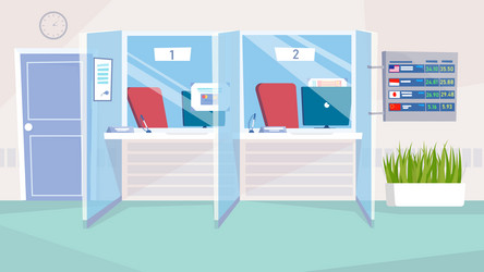 Cash desks windows at bank interior concept flat vector