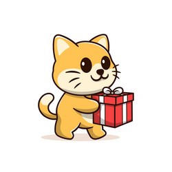 cat carrying birthday gift box Vector Image