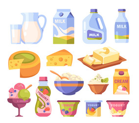 Set of milk products dairy produce in colorful Vector Image