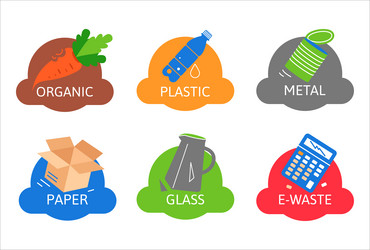 set of flat icons for sorting garbage stickers vector image