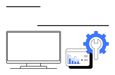 computer screen with analytics graph and gear vector image