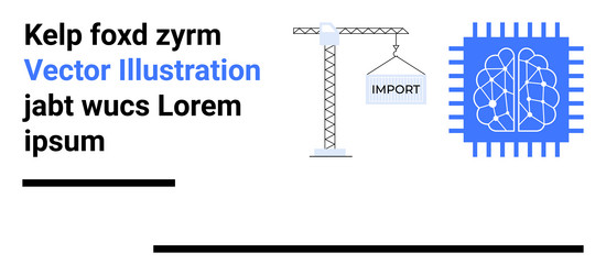 crane loading cargo and microchip with ai brain vector image