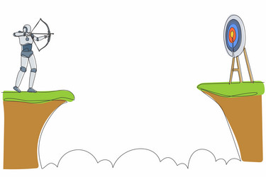single one line drawing robot standing on cliff vector image