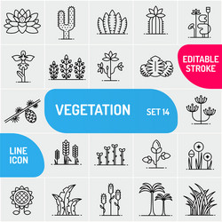 Vegetation line icons large set flowers vector