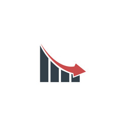 Falling graph down simple red symbol in flat style vector
