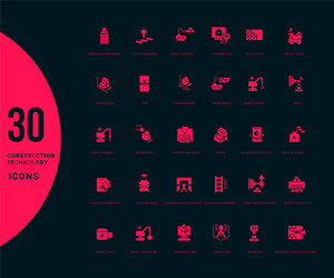 set simple icons construction technology vector