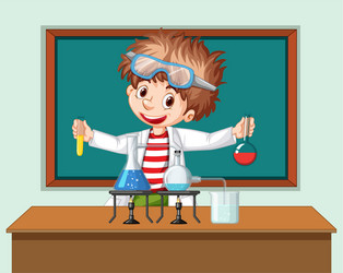 student in science classroom working with tools vector image