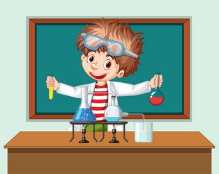 student in science classroom working with tools vector