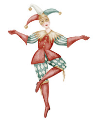 watercolor of clown in a bright vector image
