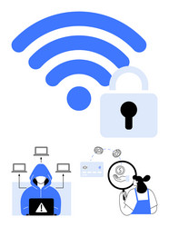 wireless security concept with hacker financial vector image