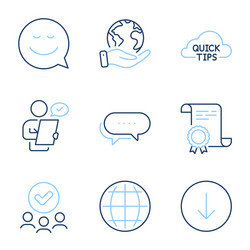 quick tips smile and globe icons set scroll down vector image