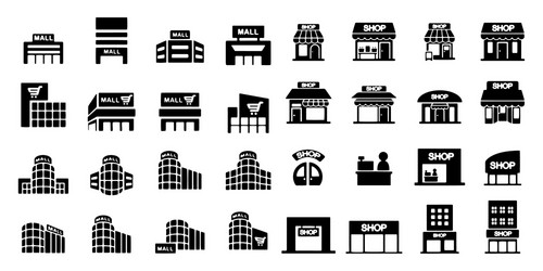 shopping mall isolated icon set vector