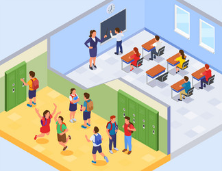 School science lab isometric background Royalty Free Vector