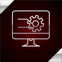 Silver line computer monitor with graph chart icon vector