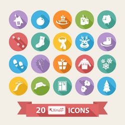 Flat winter icons set with long shadow scarf vector