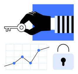 hand holding key above data graph and lock vector image