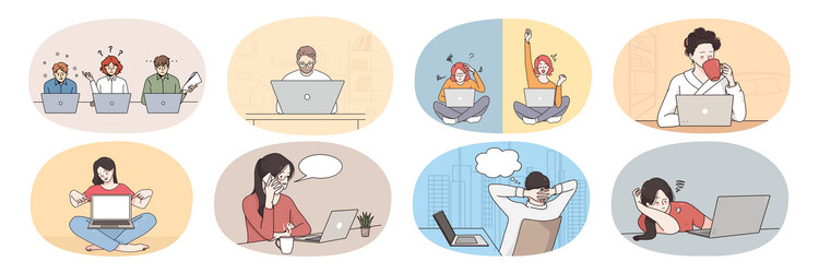 Collection of people browse internet on computer vector