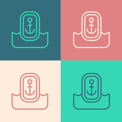 pop art line map pointer with anchor icon isolated vector image