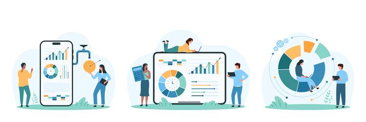 digital data analysis set tiny people work vector image