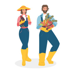 Flat people from the village woman and man vector