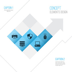 Notebook icons set collection of printing machine vector