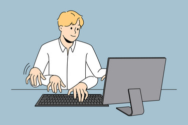 Businessman typing on computer with numerous hands vector