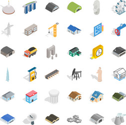 Architecture object icons set isometric style vector