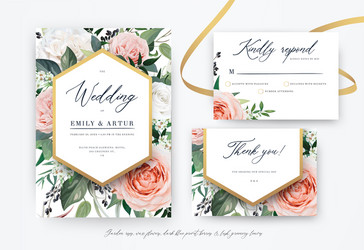 Floral Watercolor Wedding Card Set Vector Image