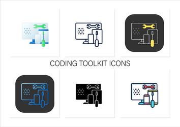 Coding toolkit icons set vector