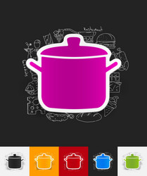 Saucepan paper sticker with hand drawn elements vector