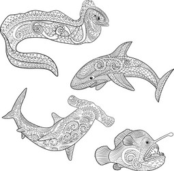 Underwater Predators Zentangle Art Vector Image