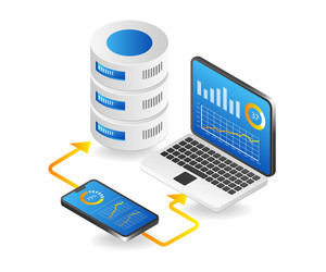 flat isometric 3d database smartphone application vector image