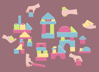 Hands with bricks for block stack wood tower game vector