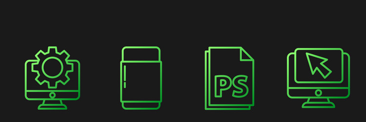 Set line ps file document computer monitor vector