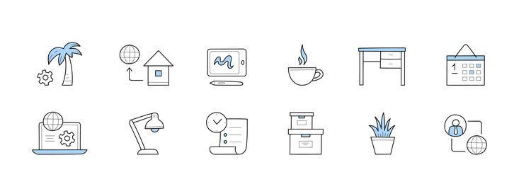 Home office freelance doodle icons or signs set vector