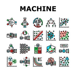 machine learning algorithm model icons set vector image