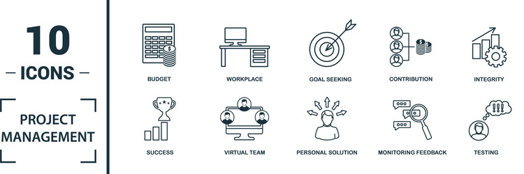 Project management icon set include creative vector