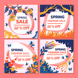 Spring sale design collection banner with floral vector