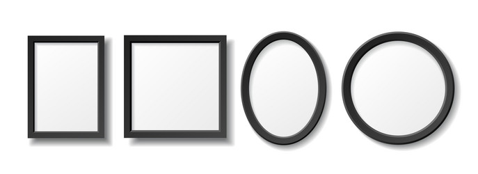 set of empty black picture frame different shapes vector